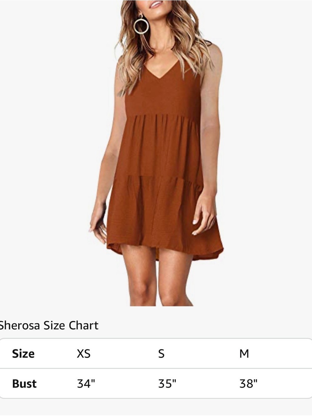 ❤️Rust Sleeveless Tiered V-Neck Mini Dress - Picture 5 of 8